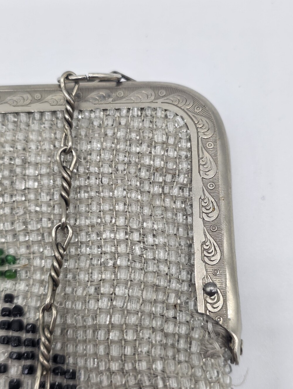 Antique Edwardian Micro Beaded Purse 1910s Floral Glass Seed Bead Evening Bag - Picture 9 of 16